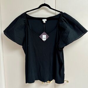 Ava & Viv Black V-neck Top with Flutter sleeves, 4X NWT
